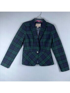 Banana Republic Plaid Tailored Blazer Jacket Coat Womens Size 6 Green & Navy